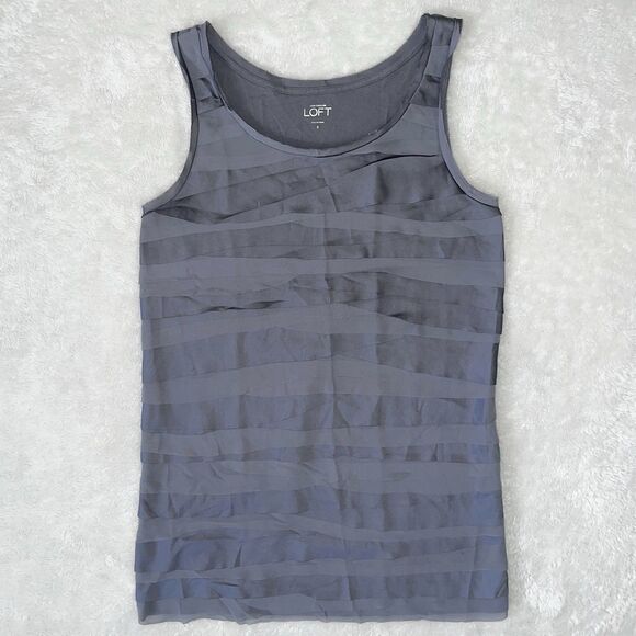 Ann Taylor Loft Tank Top Womens Size S Tiered Straps Sleeveless Dark Gray Knit - Picture 10 of 10